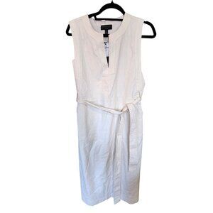 Banana Republic Petite Womens Cream Linen Blend Belted Sleeveless Midi Dress Sma